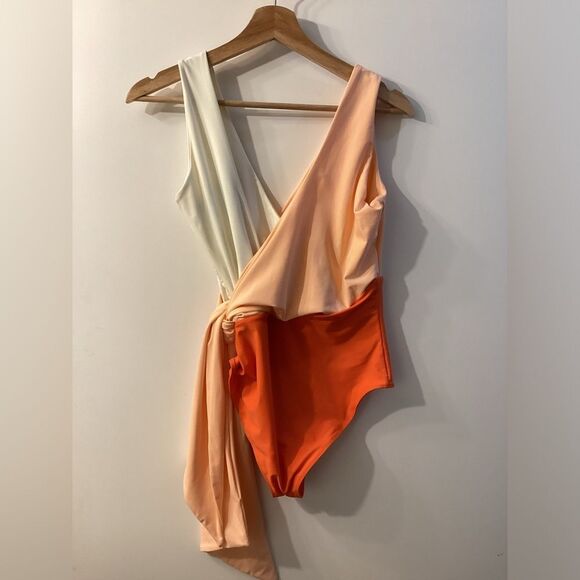 Paper LONDON Colorblock Orange Cream Swimsuit with‎ Wrap Detail Size - Picture 2 of 16